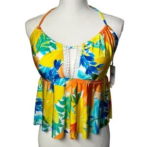 SUNSHINE 79 womens peplum tankini halter swim top size 14 NWT